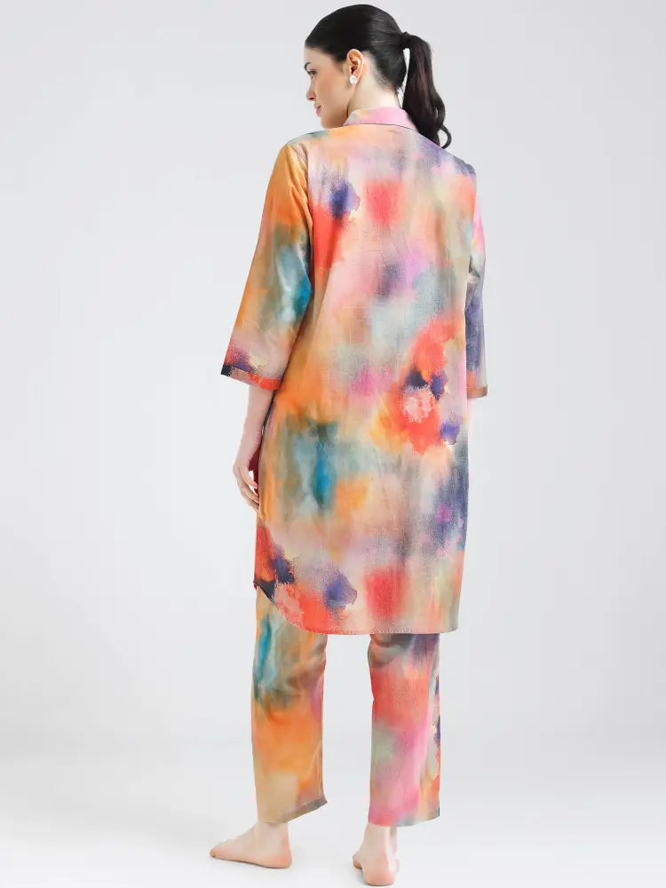Burnt Orange Tie-Dye Cotton Cambric Co-ords Kurti Set - Kurta Set