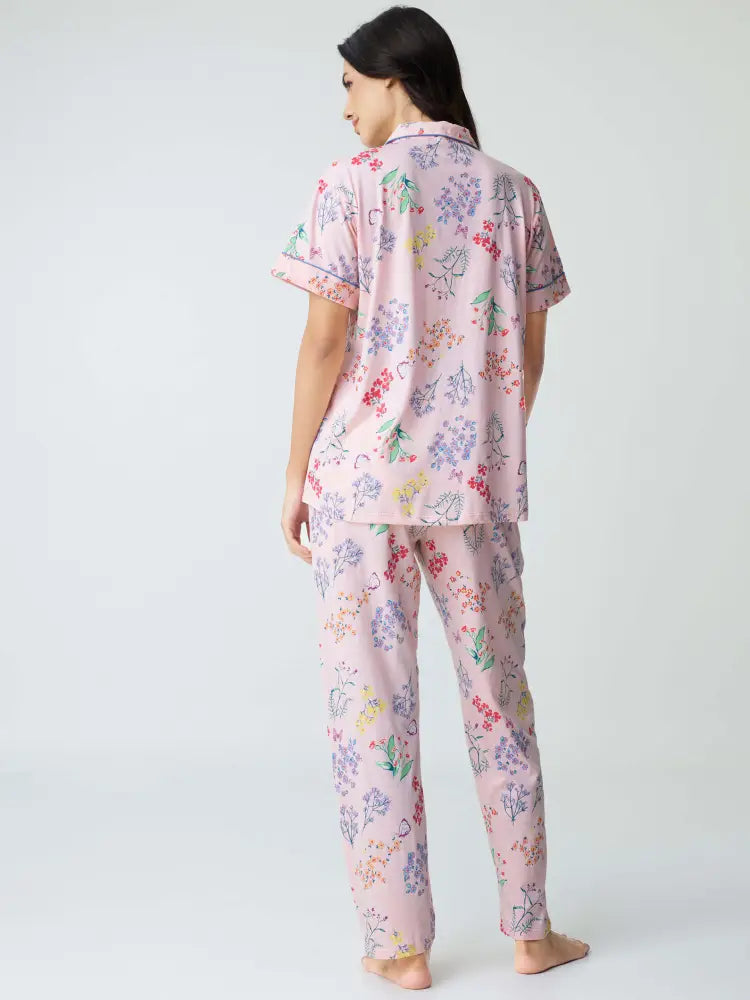 Butterfly High Cotton Knits Collared PJ Set - Collar Pajama