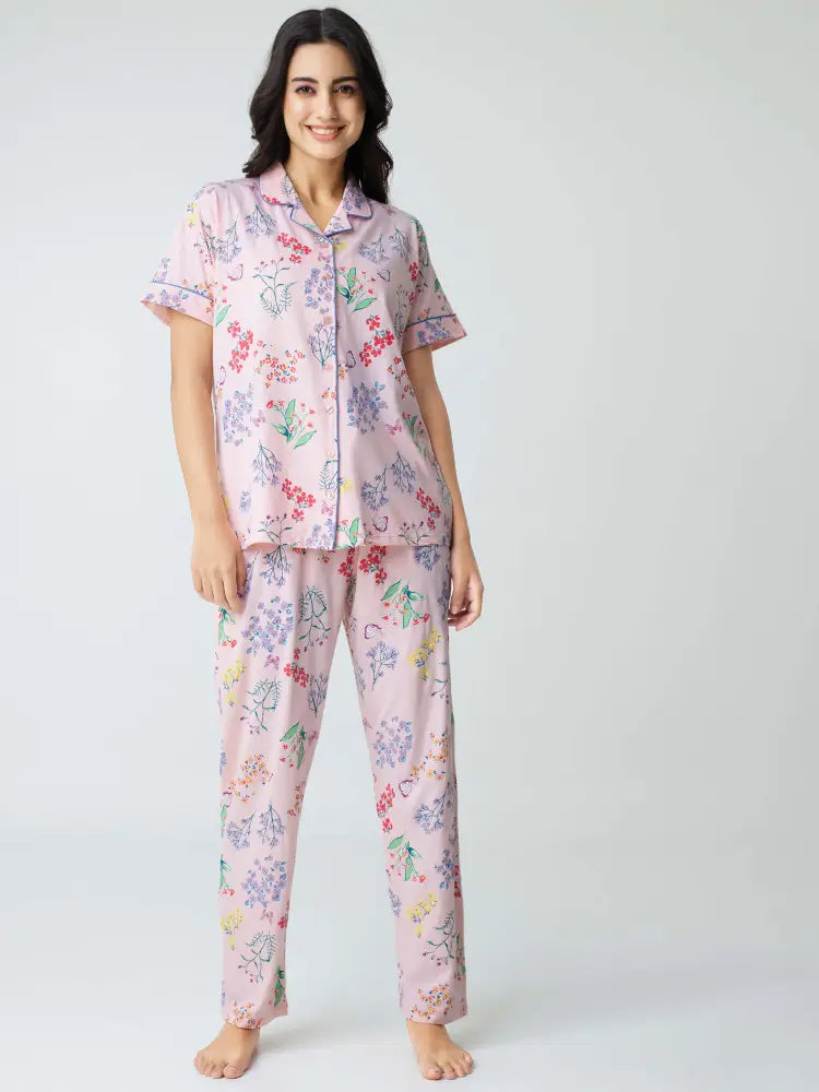Butterfly High Cotton Knits Collared PJ Set - Collar Pajama