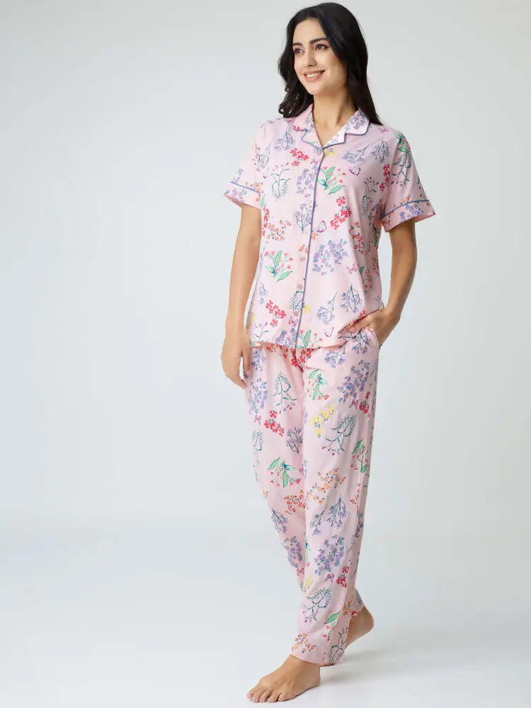 Butterfly High Cotton Knits Collared PJ Set - Collar Pajama