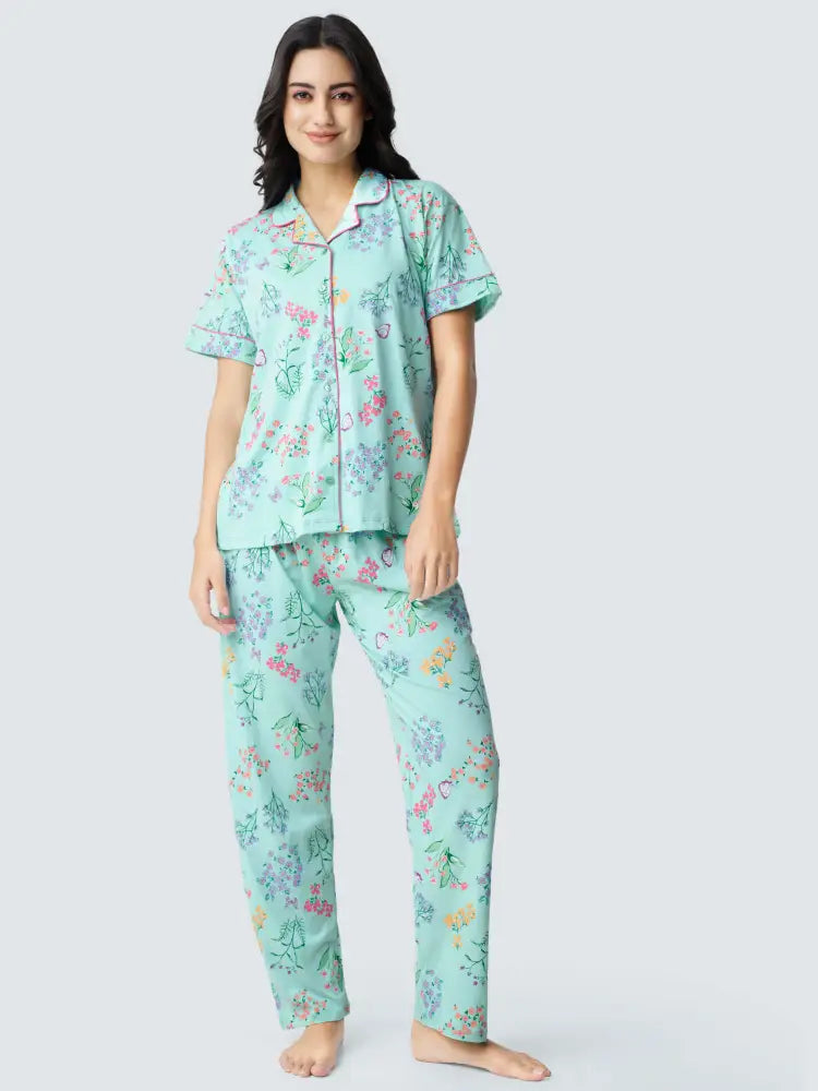 Butterfly High Cotton Knits Collared PJ Set - Collar Pajama