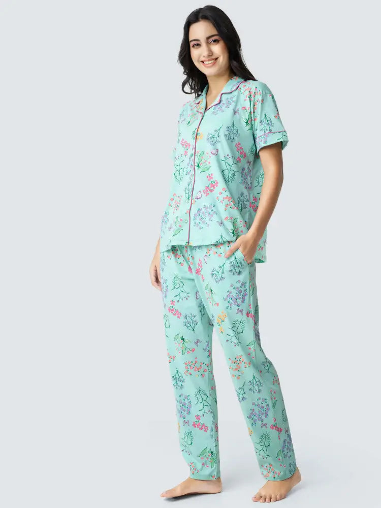 Butterfly High Cotton Knits Collared PJ Set - Collar Pajama