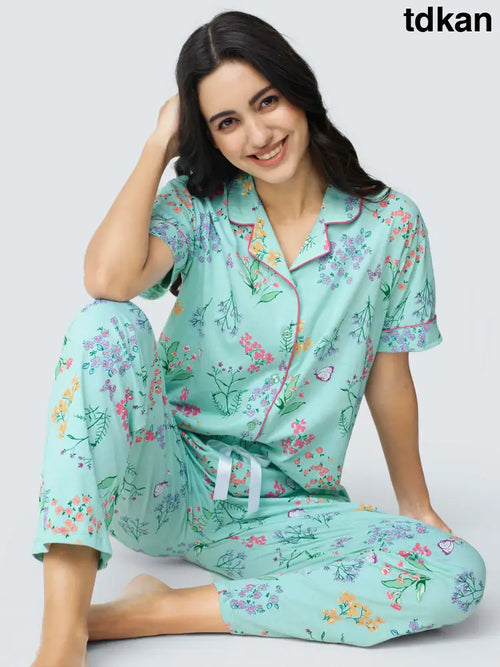 Butterfly High Cotton Knits Collared PJ Set - Collar Pajama