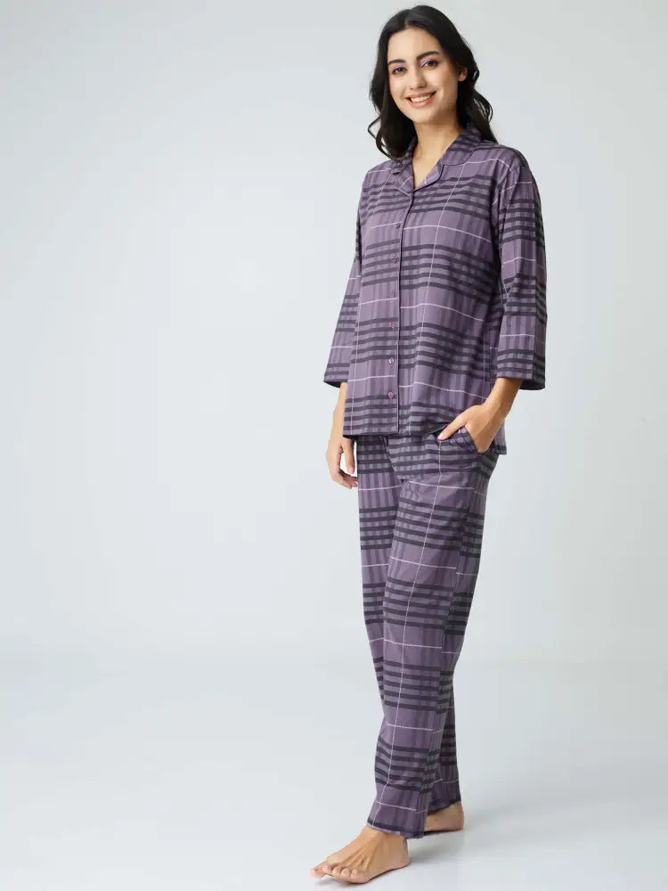 Classic Chex Cotton Knits Collared PJ Set - Collar Pajama