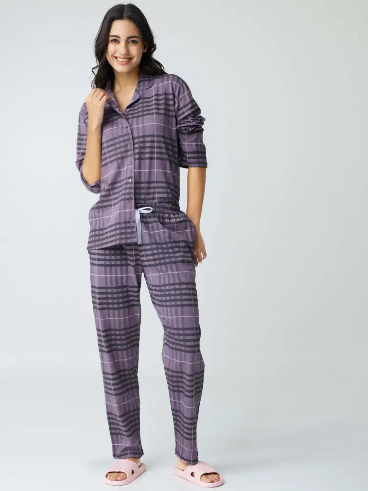 Classic Chex Cotton Knits Collared PJ Set - Collar Pajama