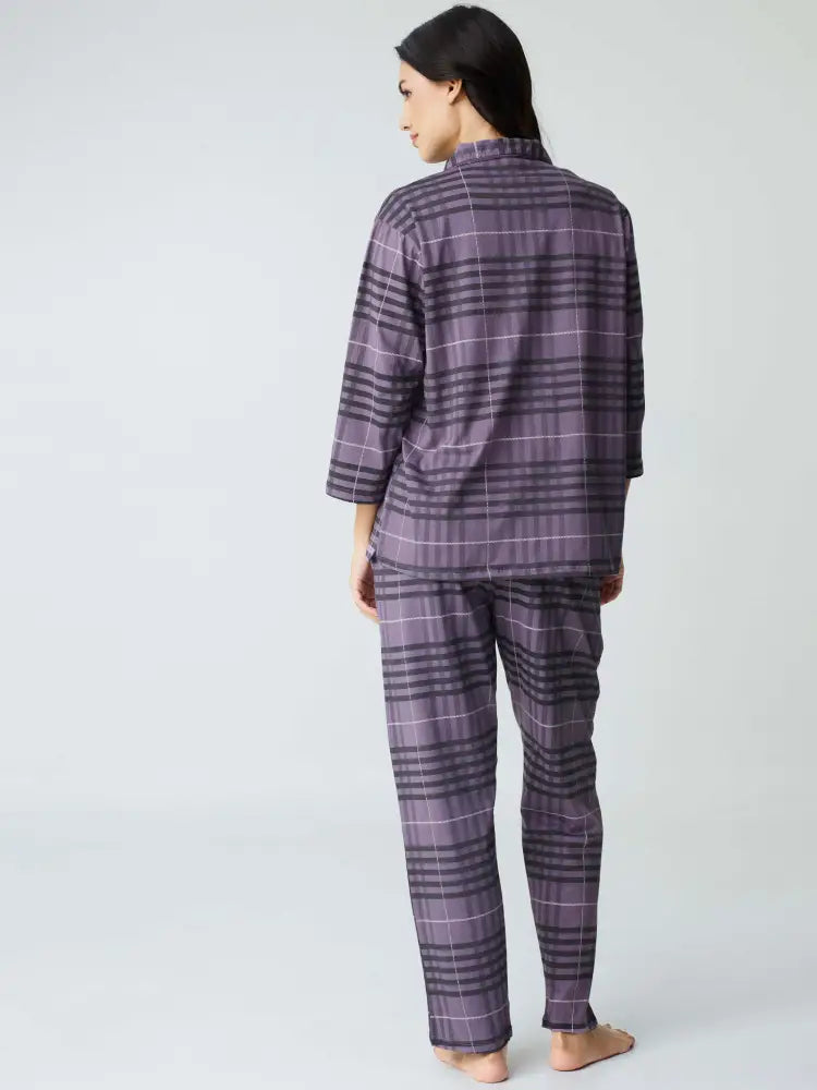 Classic Chex Cotton Knits Collared PJ Set - Collar Pajama
