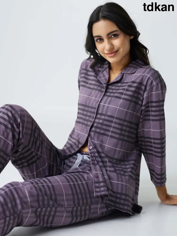Classic Chex Cotton Knits Collared PJ Set - Collar Pajama