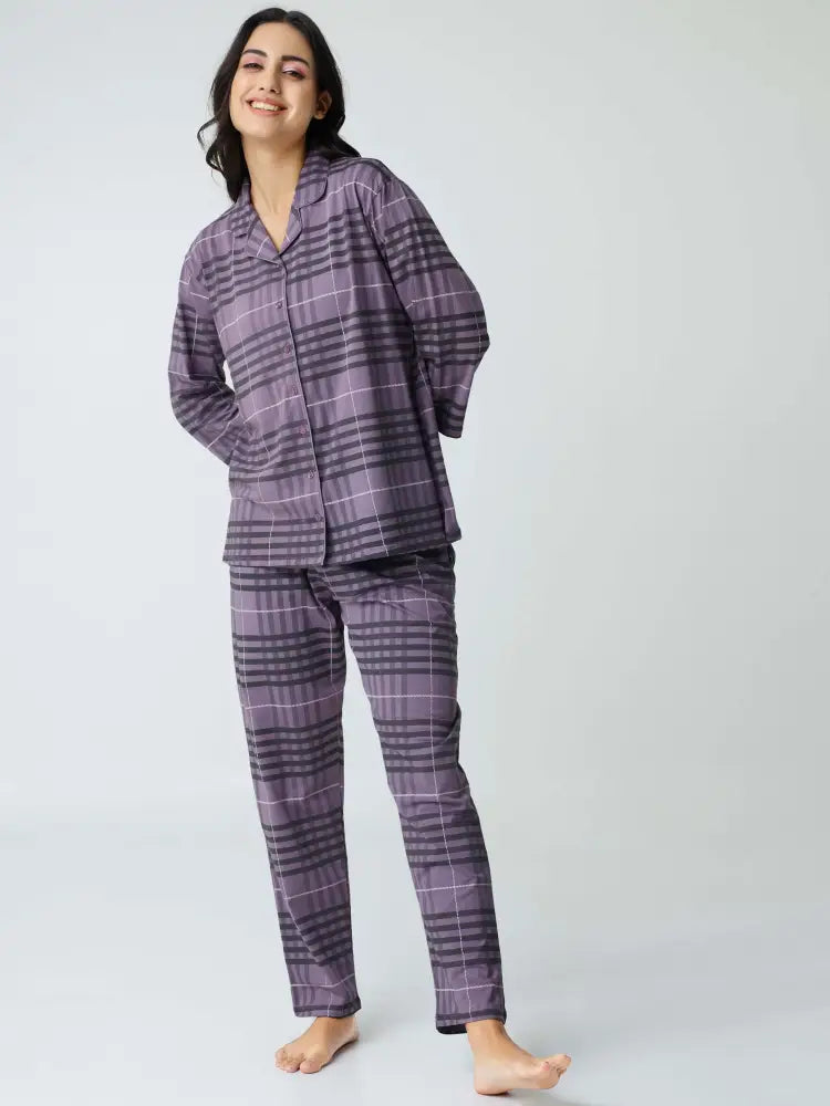 Classic Chex Cotton Knits Collared PJ Set - Collar Pajama
