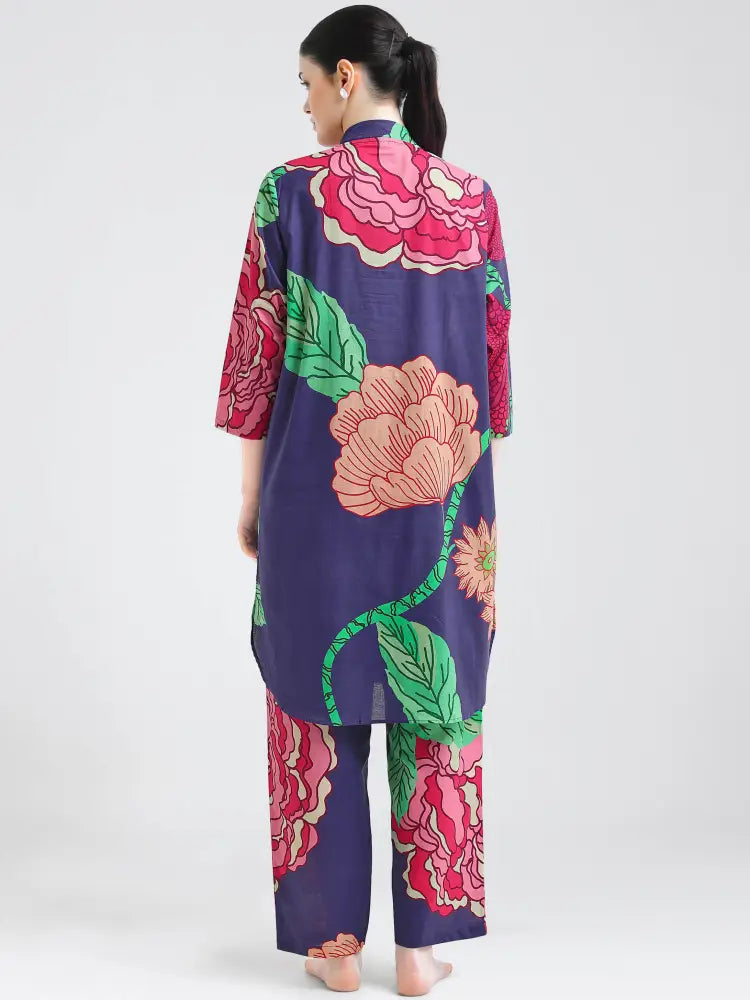 Cotton Cambric Floral Print Kurti Set - Comfortable Loungewear Co-ords - Kurta Set