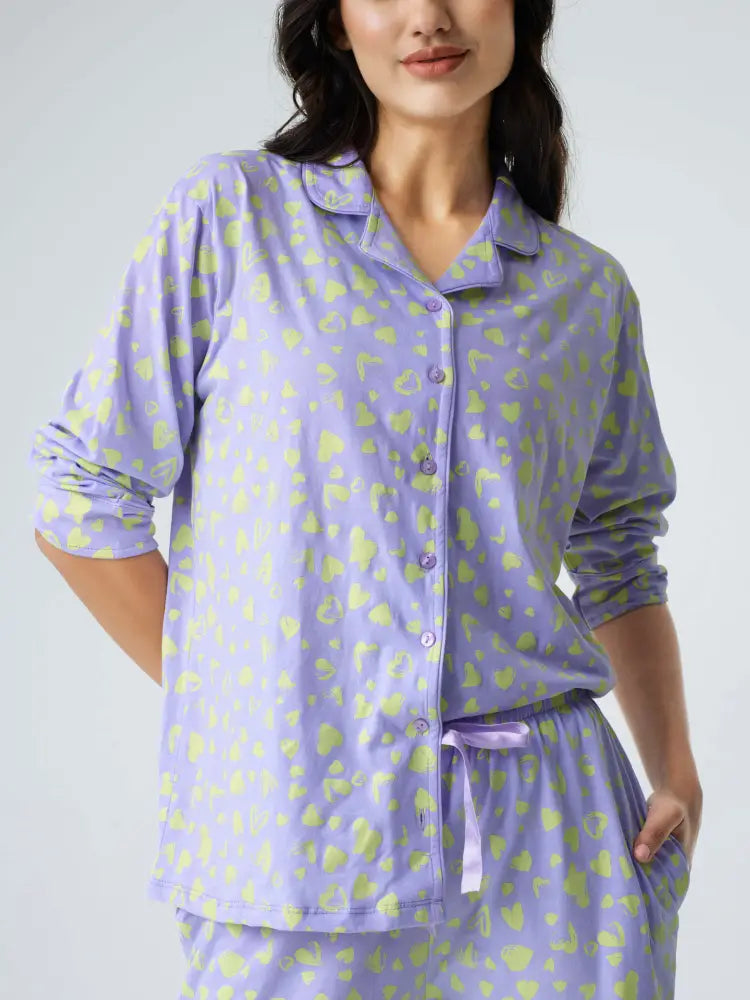 Dream away Cotton Knits Collared PJ Set - Collar Pajama