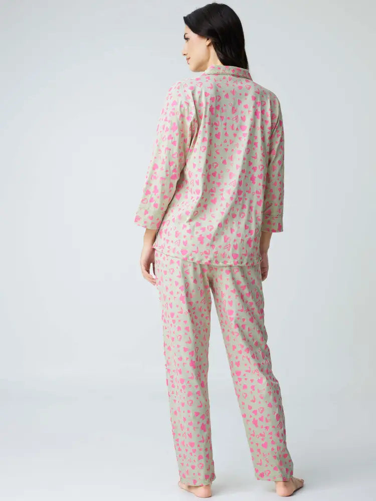 Dream away Cotton Knits Collared PJ Set - Collar Pajama