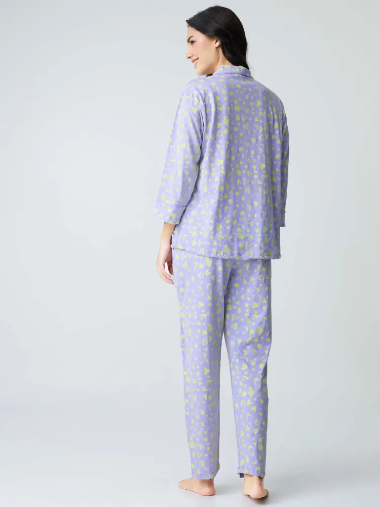 Dream away Cotton Knits Collared PJ Set - Collar Pajama