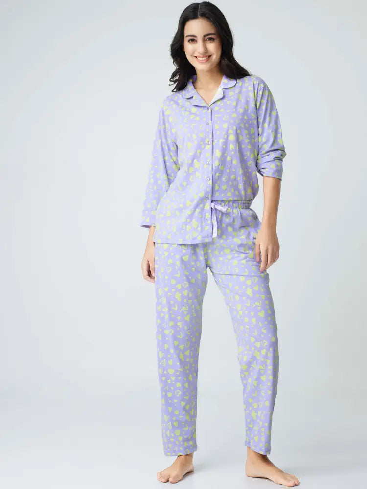 Dream away Cotton Knits Collared PJ Set - Collar Pajama