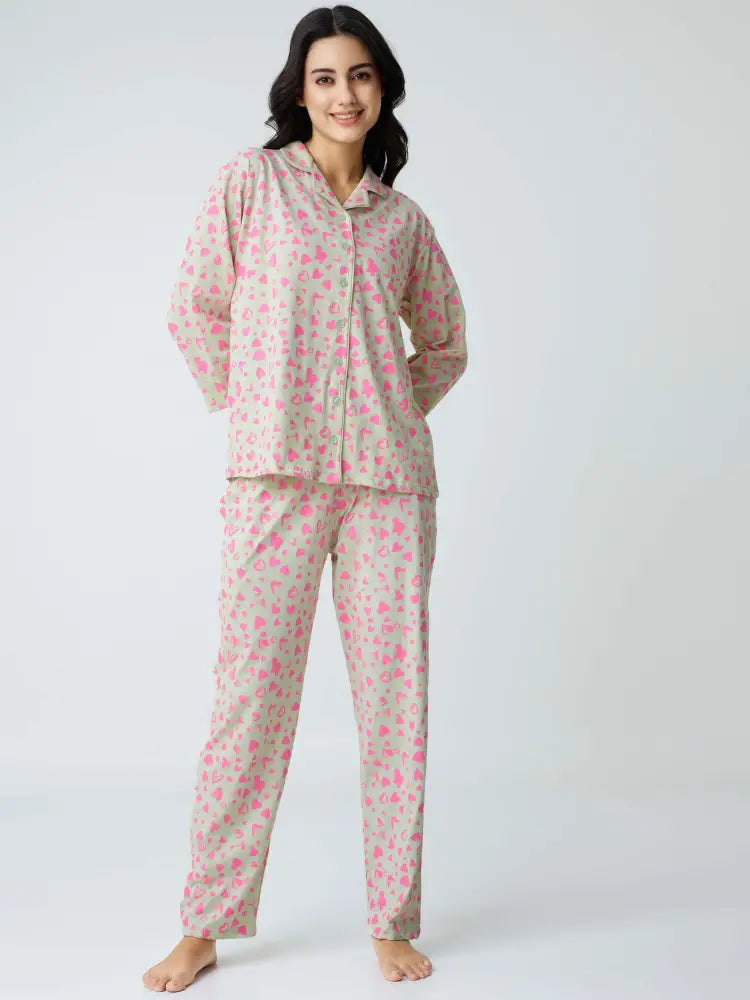 Dream away Cotton Knits Collared PJ Set - Collar Pajama
