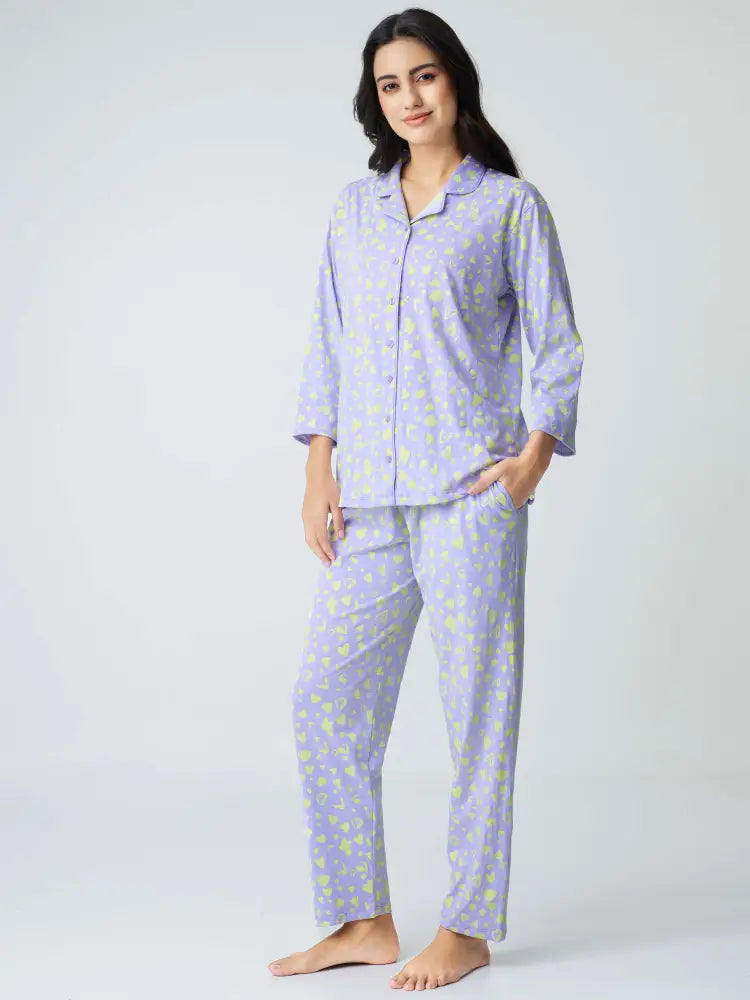 Dream away Cotton Knits Collared PJ Set - Collar Pajama
