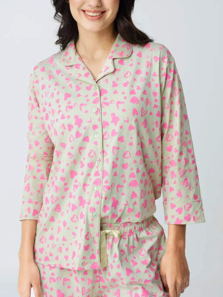 Dream away Cotton Knits Collared PJ Set - Collar Pajama