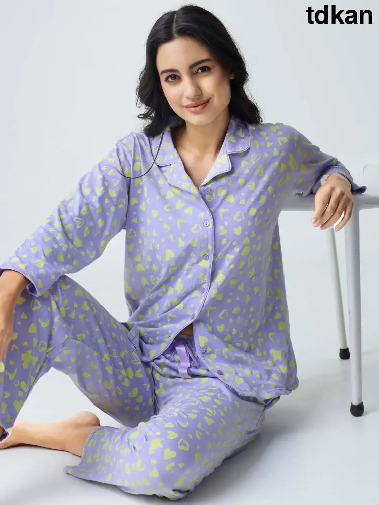 Dream away Cotton Knits Collared PJ Set - Collar Pajama