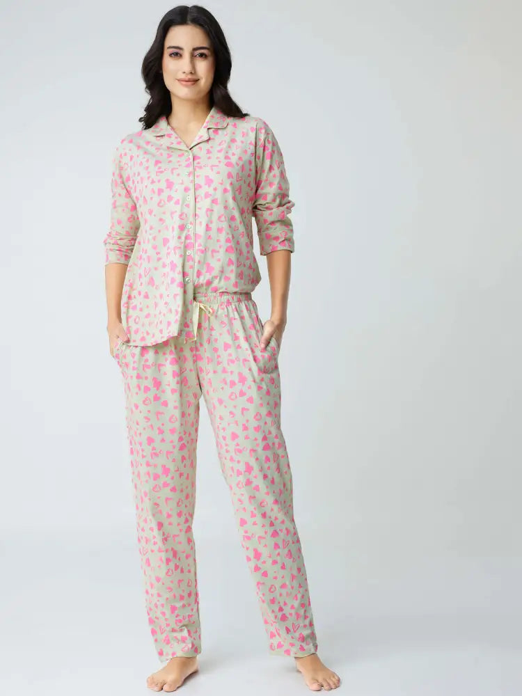Dream away Cotton Knits Collared PJ Set - Collar Pajama