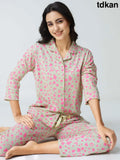 Dream away Cotton Knits Collared PJ Set - Collar Pajama