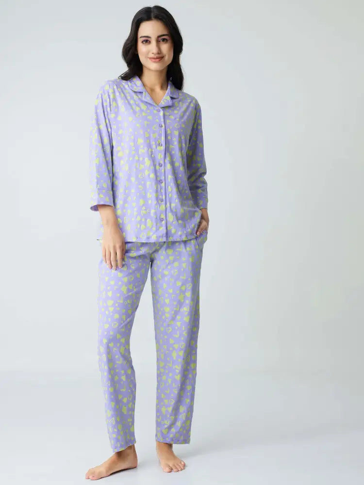 Dream away Cotton Knits Collared PJ Set - Collar Pajama