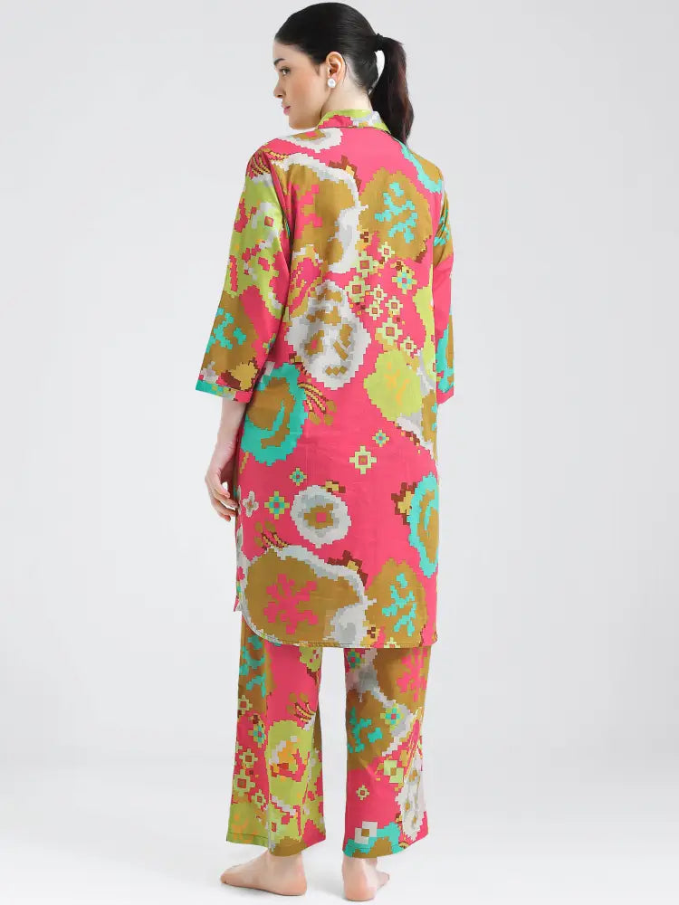 Elegant Pink Brown Abstract Geometric Co-ords Kurti Set - Kurta Set