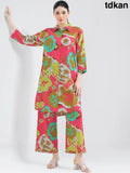 Elegant Pink Brown Abstract Geometric Co-ords Kurti Set - Kurta Set