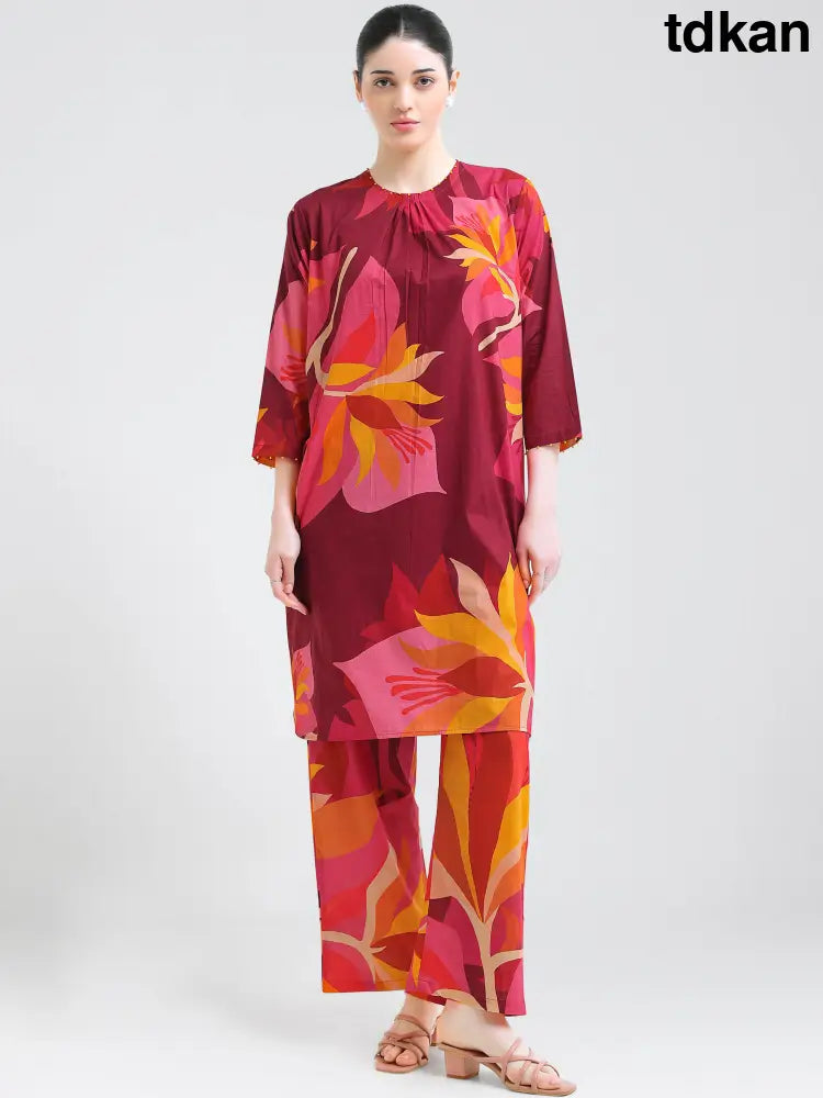 Floral Cotton Cambric Kurti Set - Kurta Set