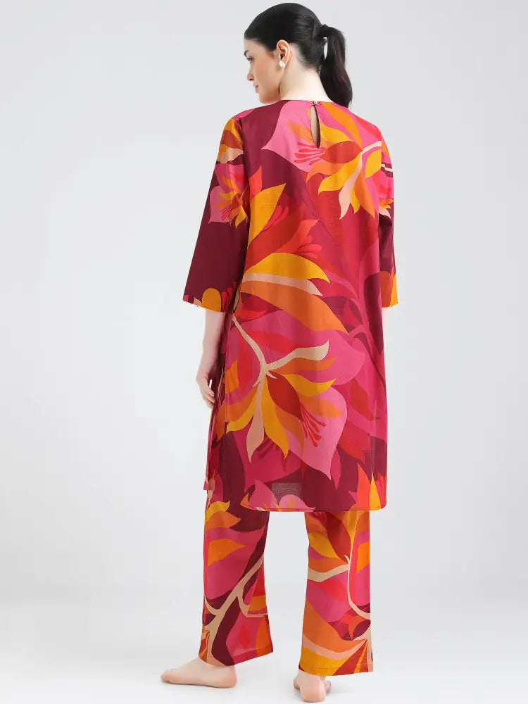 Floral Cotton Cambric Kurti Set - Kurta Set