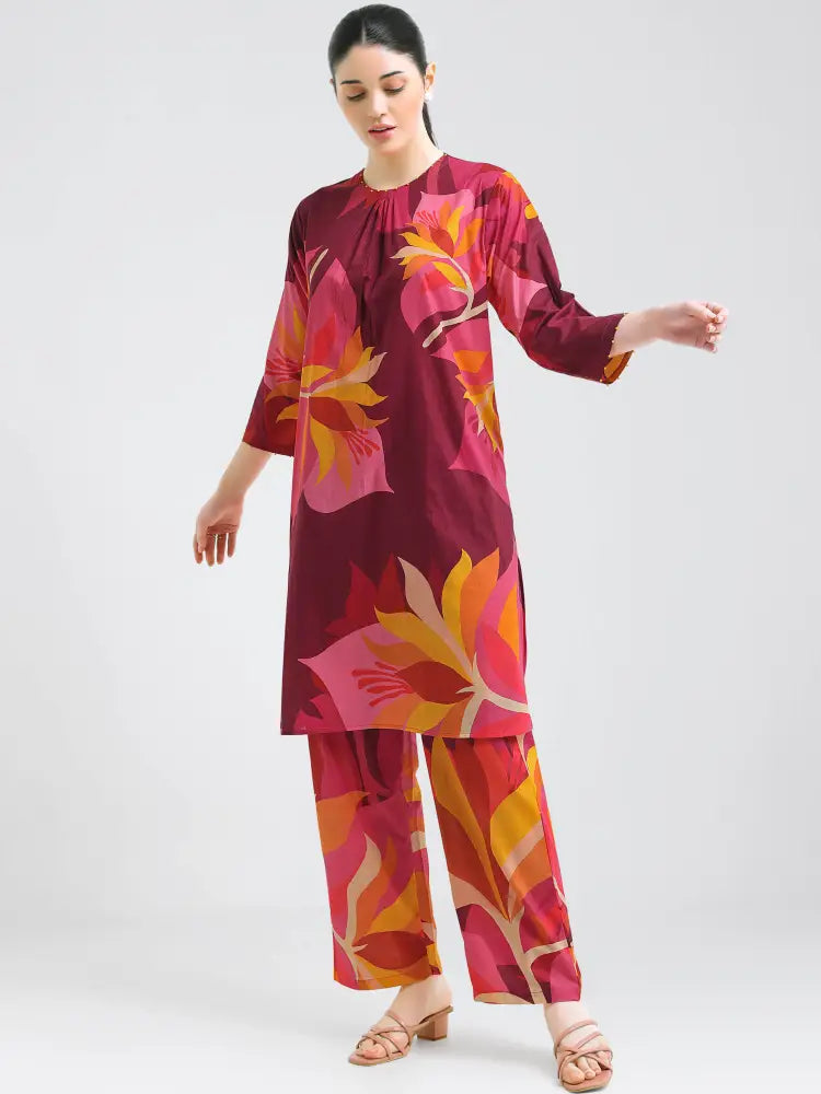 Floral Cotton Cambric Kurti Set - Kurta Set