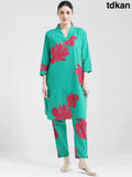 Green Floral Cotton Cambric Co-ords Kurti Set - Kurta Set