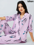 Orchids Cotton Knits Collared PJ Set - Collar Pajama