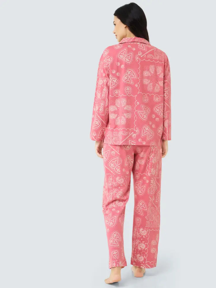 Paisley Cotton Knits Collared PJ Set - Collar Pajama
