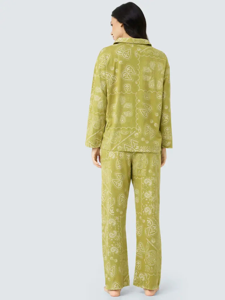 Paisley Cotton Knits Collared PJ Set - Collar Pajama
