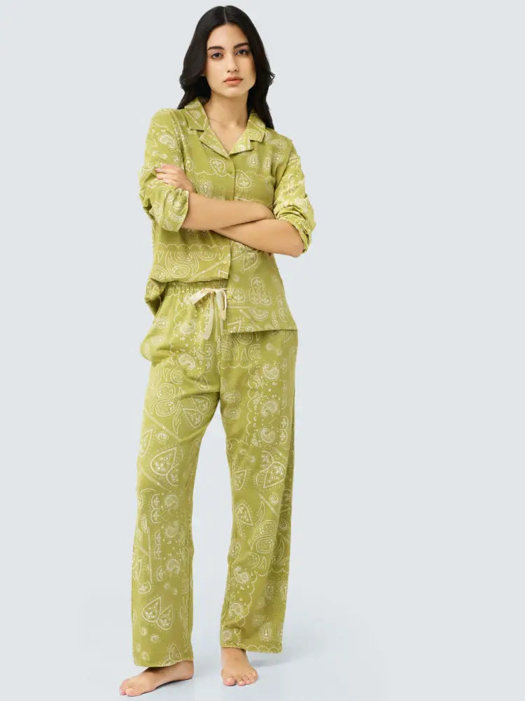 Paisley Cotton Knits Collared PJ Set - Collar Pajama