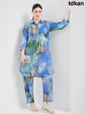 Pastel Blue Tie-Dye Cotton Cambric Co-ords Kurti Set - Kurta Set