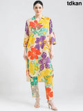 Women’s Beige Floral Print Cotton Cambric Co-ord Kurti Set - Kurta Set
